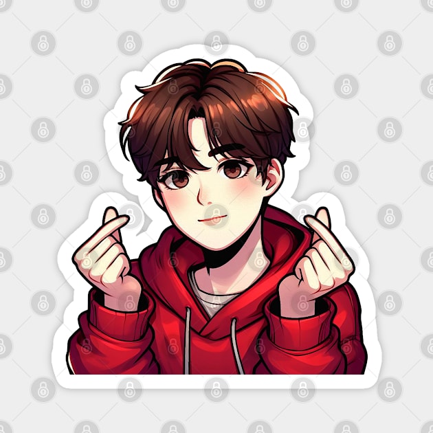 Cool Guy Korean Finger Hearts Kpop Magnet by Plushism