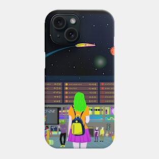 Girl in Spaceport with Backpack Phone Case