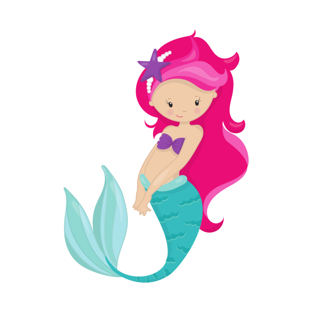 Cute Mermaid, Little Mermaid, Pink Hair, Star - Cute Mermaid - Kids T ...