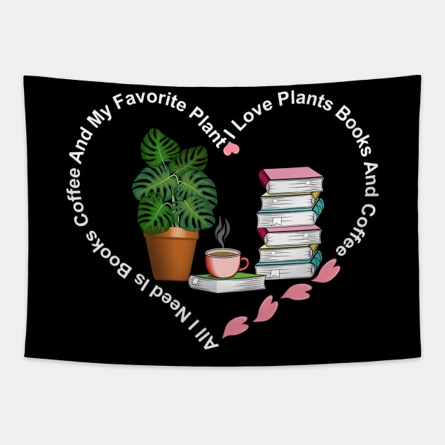 Books Coffee And Plant Tapestry by Designoholic