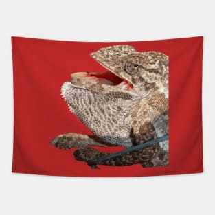 Chameleon With Open Mouth Nerdy Reptile Vector Art Tapestry