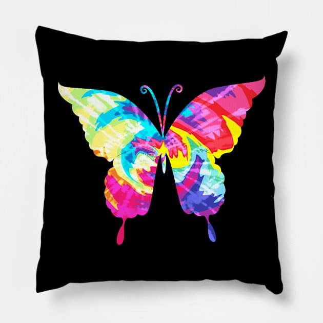 Tie Dye Rainbow Butterfly Colorful Art Pillow by lunamoonart