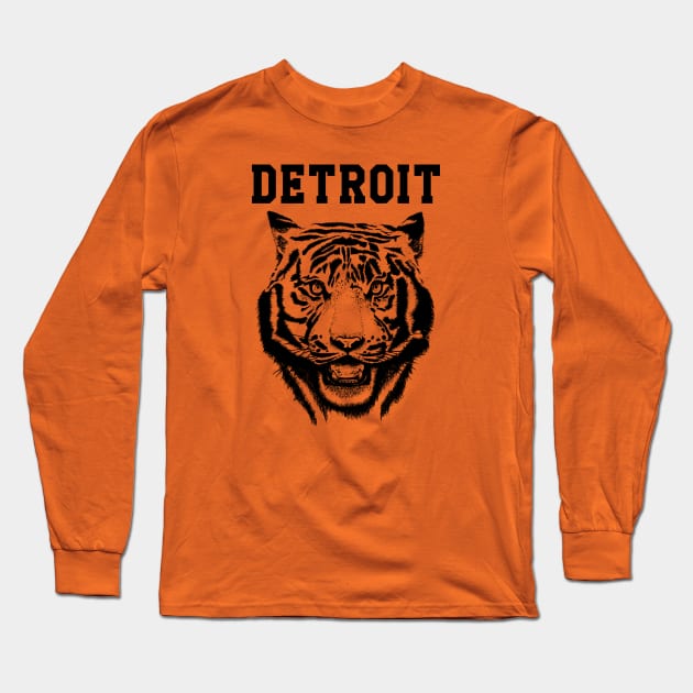 Bens Black Line Art Tiger from Detroit Design Long Sleeve T-Shirt