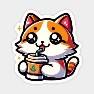 Kawaii Cat Drinking Coffee Magnet