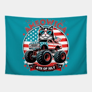 Independence Rumble: Ameowica Cat on the 4th of July Track Tapestry