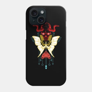 RED Horned skull with hand drawn butterfly and scared geometric symbol Phone Case