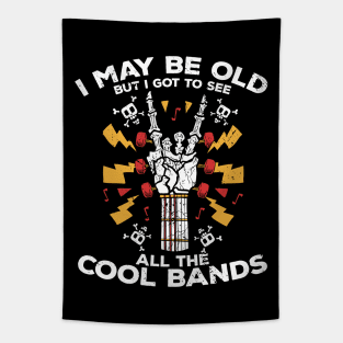 I May Be Old But I Got to See All the Cool Bands // Retro Music Lover // Vintage Old School Skeleton Guitar Rock n Roll Tapestry