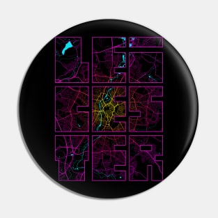 Leicester, England City Map Typography - Neon Pin