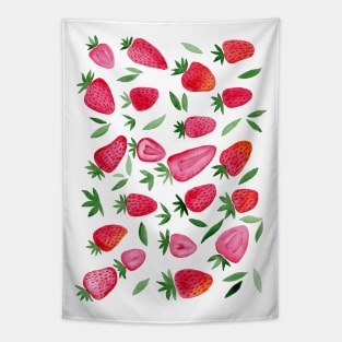 Watercolors strawberries - red and green Tapestry