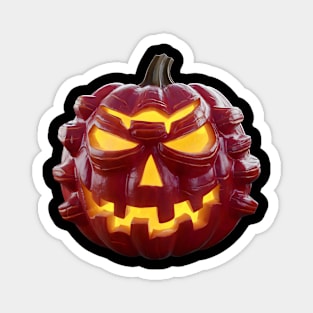 Pumpkin has a Menacing Expression with Angular Eyes and Mouth, Making it Perfect for Halloween or Horror Themes. Magnet