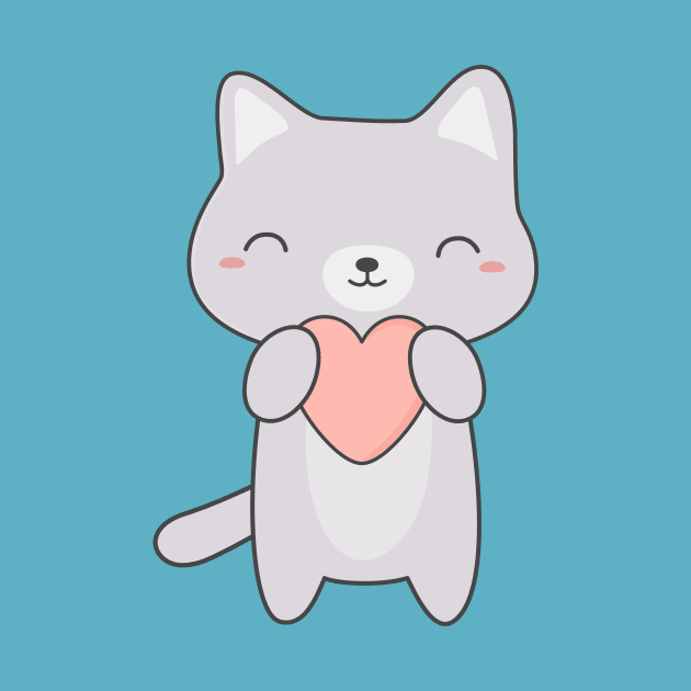 Kawaii Cute Gray Cat T-Shirt by happinessinatee