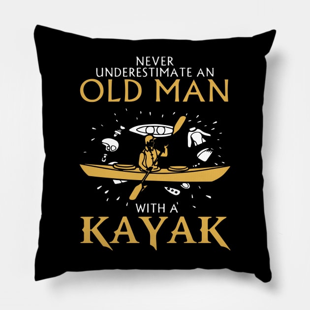 Old Man with a Kayak Gift Hobby Canoe Pillow by LutzDEsign