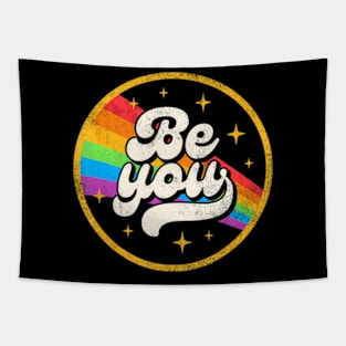 Be You Pride LGBTQ Gay LGBT Ally Flag Retro Tapestry