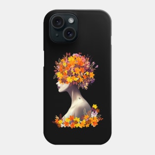 Floral lady, cute girl with autumn leaves, berries and butterflies, autumn is coming Phone Case