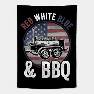 Funny Grilling Dad BBQ 4th Of July USA American Flag Tapestry