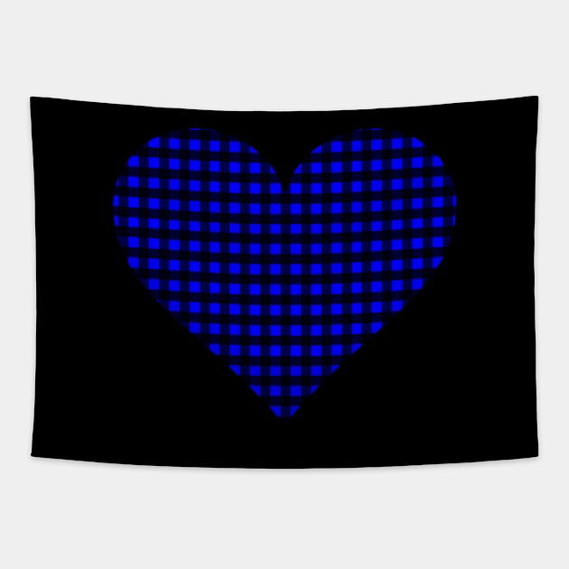 Cobalt Blue and Black Gingham Heart Tapestry by bumblefuzzies