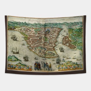 Antique City Map of Constantinople , Istanbul by Braun and Hogenberg Tapestry