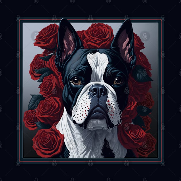 Boston Terrier red roses by xlhombat