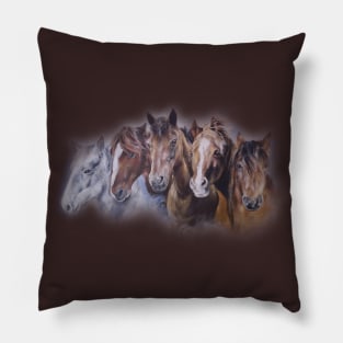 Beautiful herd of horses acrylic painting Pillow