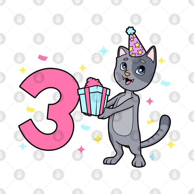 I am 3 with cat - girl birthday 3 years old by Modern Medieval Design