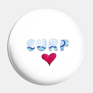 Surf Love Bubble Letter Design Pin