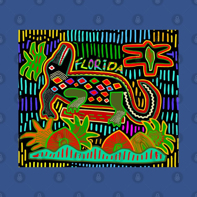 Florida Hurricane Alligator - Green Orange Blue yellow by Esprit-Mystique