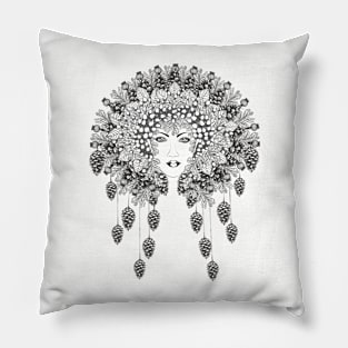 Green woman black and white Pillow