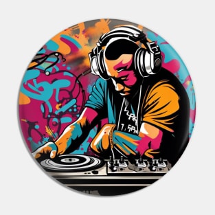 Rhythm Riot: A Colorful DJ in Graffiti Pin
