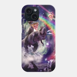 Rainbow Laser Space Cat On Dinosaur Eating Pizza Phone Case