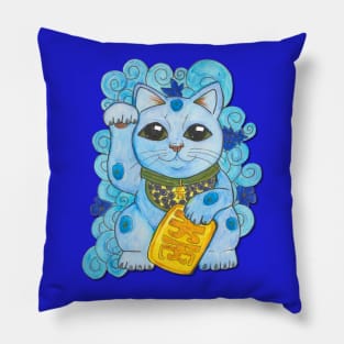 Blue Lucky Cat Pillow
