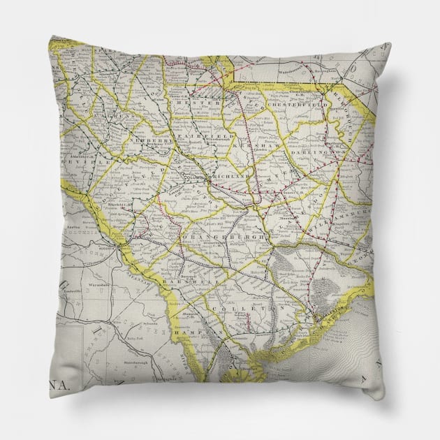 Vintage Map of South Carolina (1889) Pillow by Bravuramedia