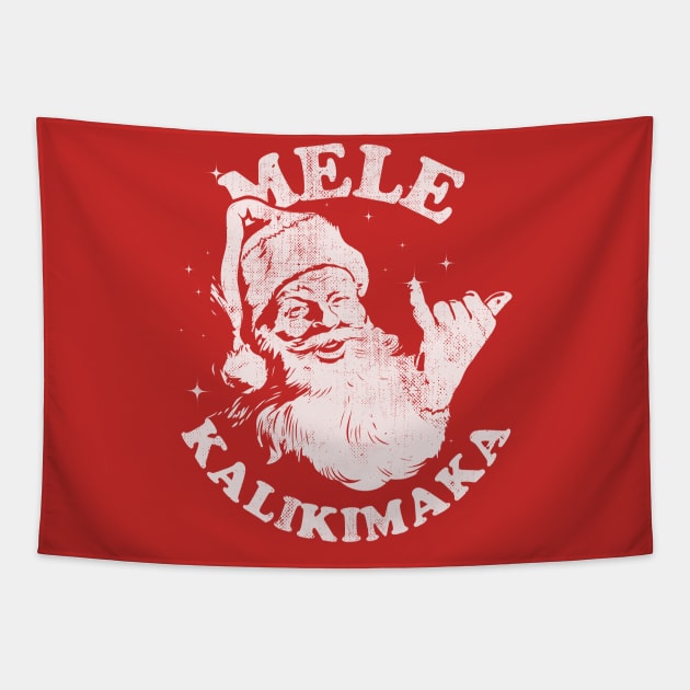 Retro Christmas Mele Kalikimaka Santa Shaka Hawaii Tapestry by Doubledutch