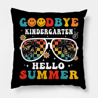 Goodbye Kindergarten Hello Summer Groovy Retro Last Day Of School Pillow