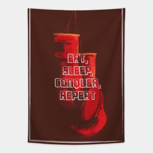 Fasbytes Boxing Sports Slogan 'Eat. Sleep. Conquer. Repeat' Tapestry