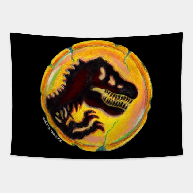 Jurassic World Tyrannosaurus Rex Skull Charcoal Pastel Drawing Tapestry by IvyLilyArt