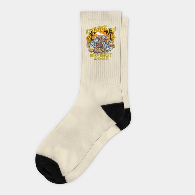 Cheeky Tiki Kona Coast Hawaii Beach Bar and Restaurant Socks by Joaddo