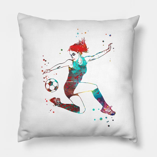 Female Soccer Player Pillow by RosaliArt