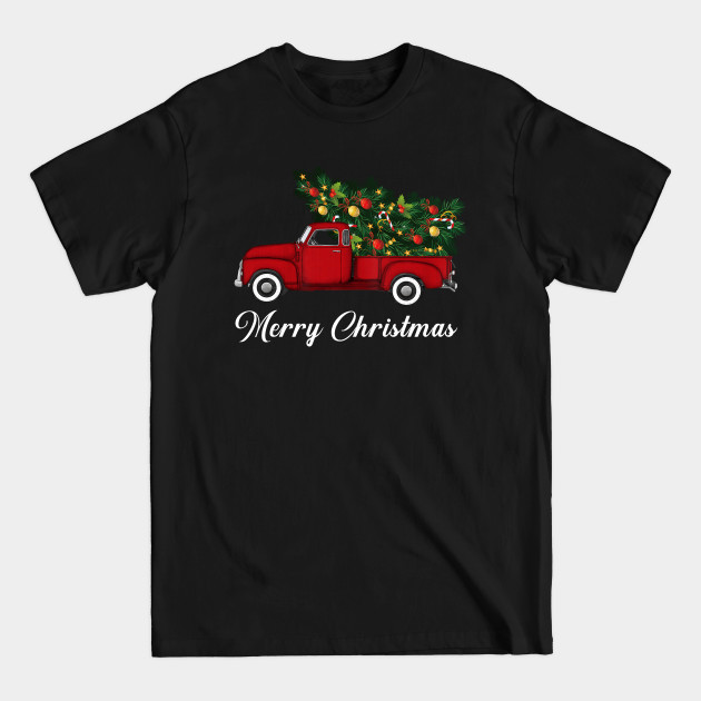 Disover Merry Christmas Retro Vintage Red Truck - Red Truck - T-Shirt