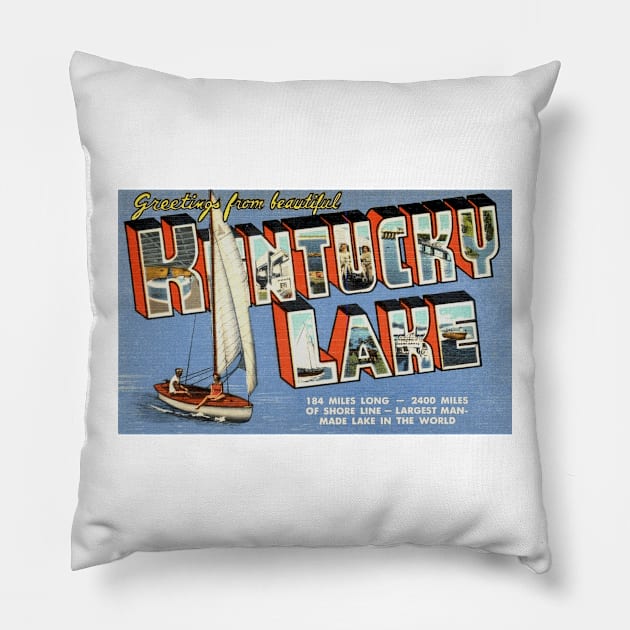 Greetings from Kentucky Lake - Vintage Large Letter Postcard Pillow by Naves