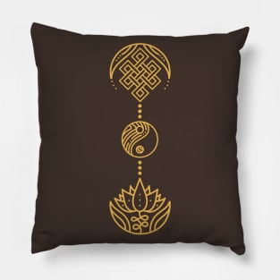 Spiritual Symbols - Yin Yang - Lotus - Unalome - Gold Pillow