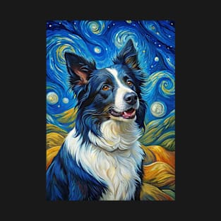 Border Collie Dog Breed Painting in a Van Gogh Starry Night Art Style T-Shirt