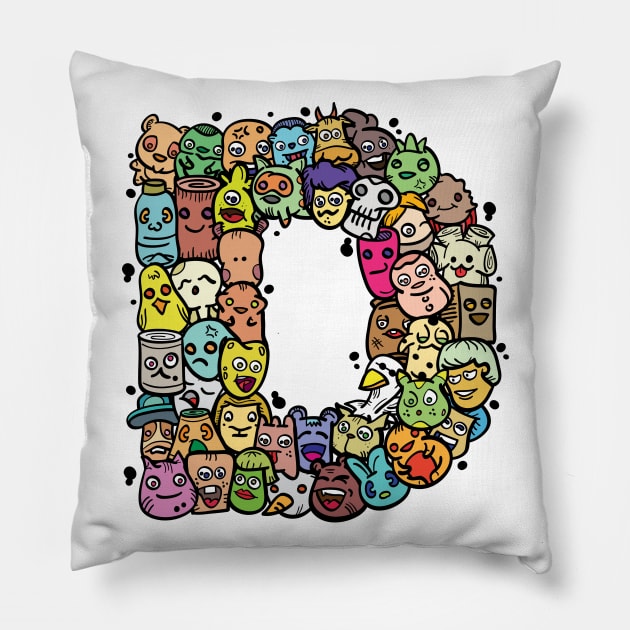 Alphabet Monster Doodle Letter D Monogram Pillow by Irene Koh Studio