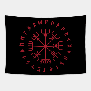 Norse Vegvisir Wayfinder Viking Compass Elder Futhark Runes Red Tapestry