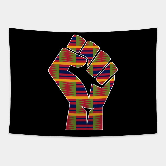 Kente Cloth Black Power Fist Tapestry by blackartmattersshop