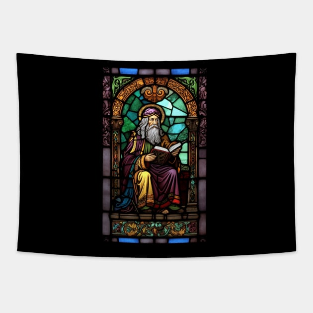 Stained Glass Style Wizzard Reading A Book Tapestry by IainDesigns