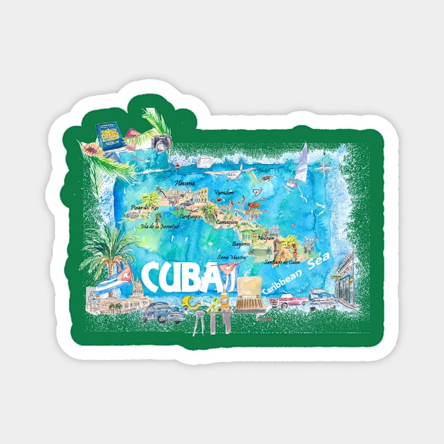 Cuba_ Illustrated_ Travel_ Map_ with_ Roads_ and_ HighlightsM Magnet by artshop77