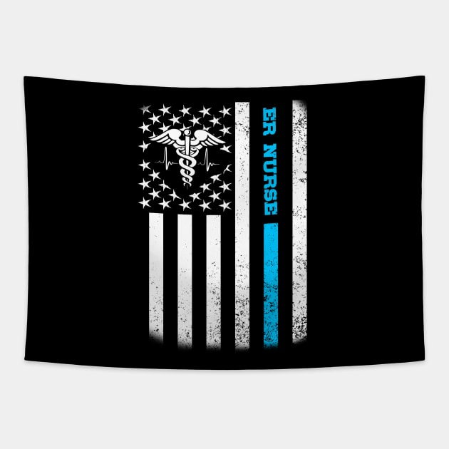 Cool EMT EMS ER Paramedic Gift Emergency Nurse US Flag Tapestry by FanaticTee