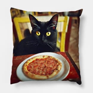 Black Cat Eating Pizza Pillow