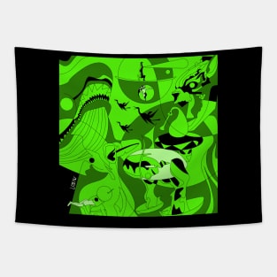 green the garden of earthly delights in ecopop aesthetic kaiju mexican remix art Tapestry