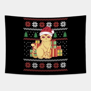 Christmas cat ugly sweater Tapestry